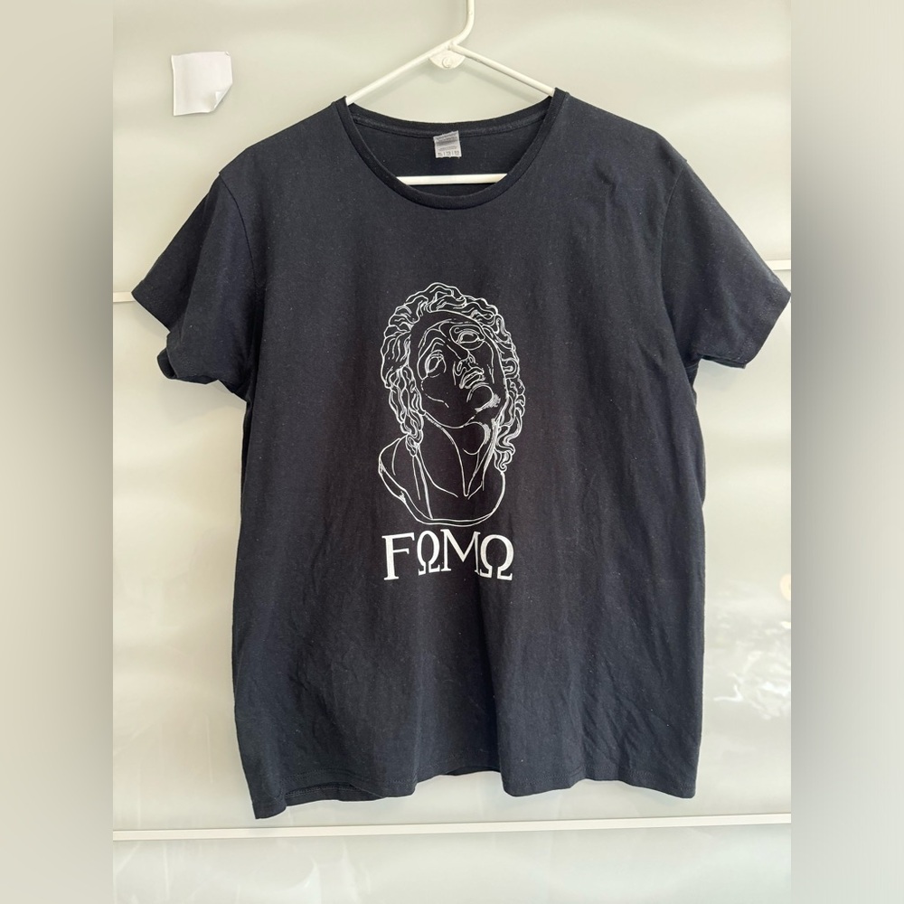 FOMO Greek tshirt gildan ultra cotton size XL BLACK graphic tshirt ladies omega
